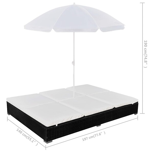 VIDAXL - vidaXL Chaise longue d'extérieur avec parasol Résine tressée Noir - large