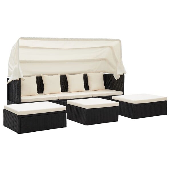 VIDAXL - vidaXL Lit de jardin avec toit Noir Résine tressée - large