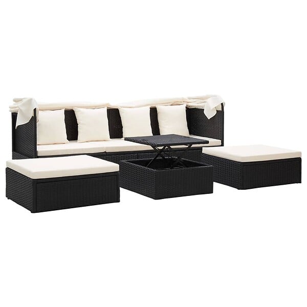 VIDAXL - vidaXL Lit de jardin avec toit Noir Résine tressée - large