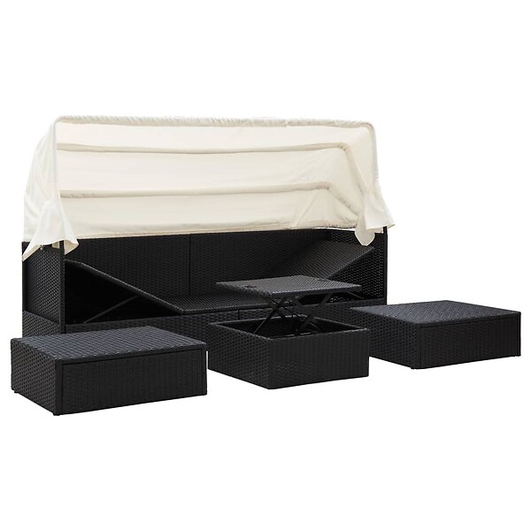 VIDAXL - vidaXL Lit de jardin avec toit Noir Résine tressée - large