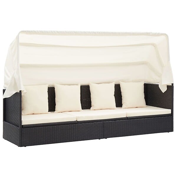 VIDAXL - vidaXL Lit de jardin avec toit Noir Résine tressée - large