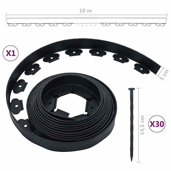 VIDAXL - vidaXL Bordure de pelouse flexible avec 30 piquets 10 m 5 cm - large