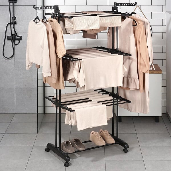 ENTREPOT BRICO - Etendoir a linge Sèche-linge vertical en métal noir sur roulettes 125x170 cm - large