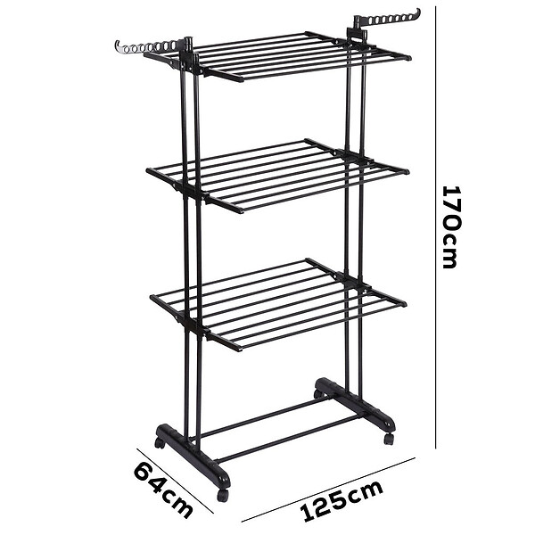ENTREPOT BRICO - Etendoir a linge Sèche-linge vertical en métal noir sur roulettes 125x170 cm - large