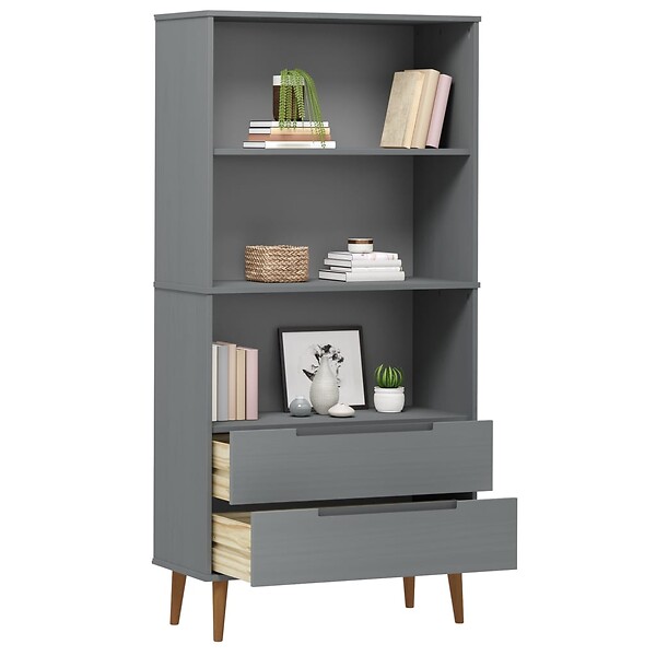 VIDAXL - vidaXL Bibliothèque MOLDE Gris 85x35x170,5 cm Bois massif de pin - large