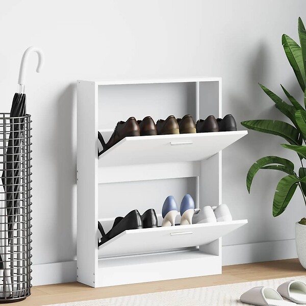 VIDAXL - vidaXL Armoire à  chaussures Blanc 59x17x81 cm Bois d'ingénierie - large