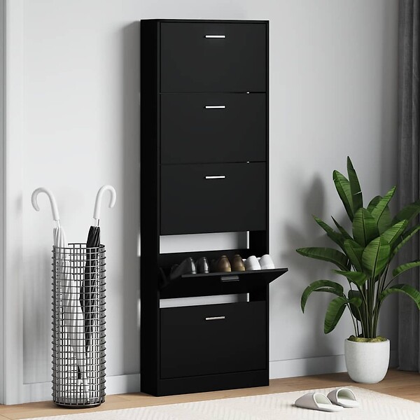 VIDAXL - vidaXL Armoire à  chaussures Noir 59x17x169 cm Bois d'ingénierie - large