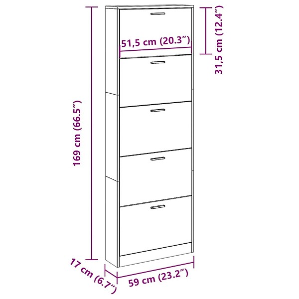 VIDAXL - vidaXL Armoire à  chaussures Noir 59x17x169 cm Bois d'ingénierie - large