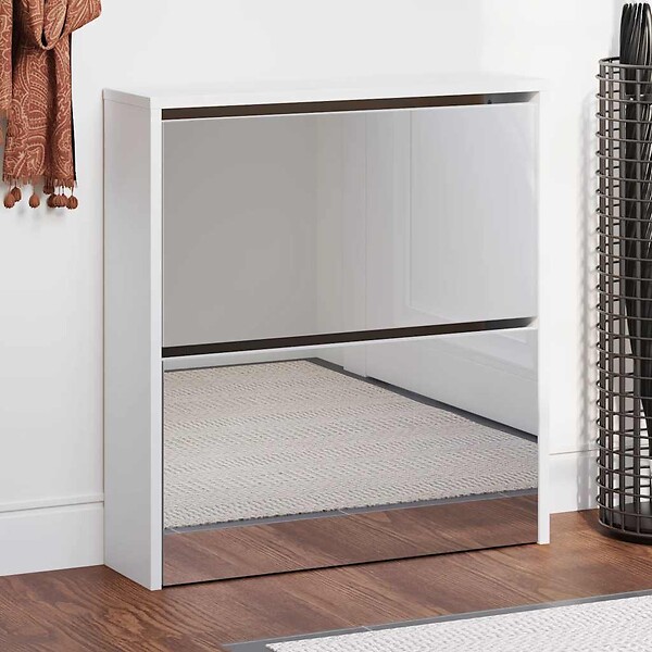 VIDAXL - vidaXL Meuble à  chaussures 2 étages avec miroir 63x17x67 cm Blanc - large