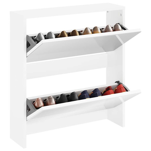 VIDAXL - vidaXL Meuble à  chaussures 2 étages avec miroir 63x17x67 cm Blanc - large