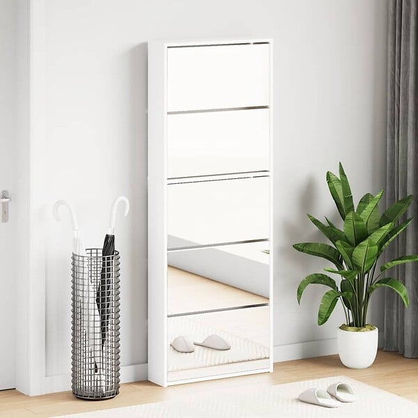 VIDAXL - vidaXL Meuble à  chaussures 5 étagères et miroir 63x17x169,5 cm Blanc - large