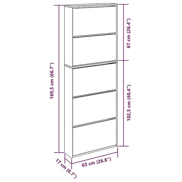VIDAXL - vidaXL Meuble à  chaussures 5 étagères et miroir 63x17x169,5 cm Blanc - large