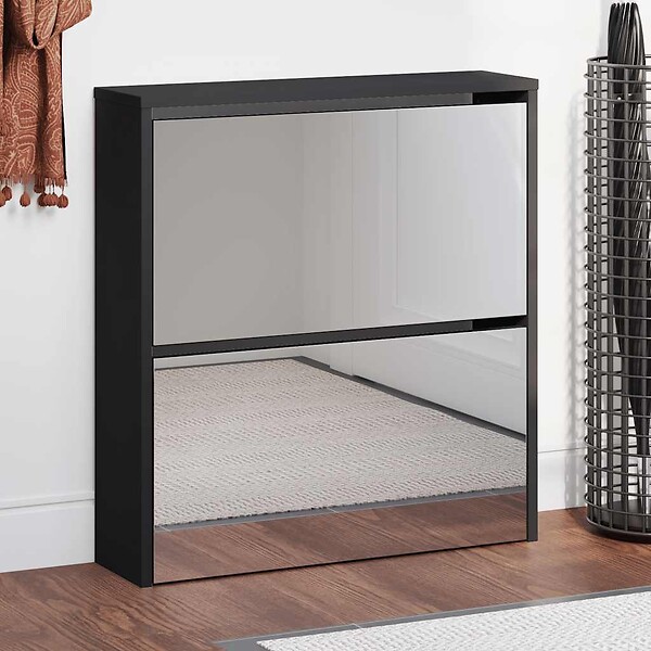 VIDAXL - vidaXL Armoire à  chaussures avec miroir à  2 niveaux Noir 63x17x67 cm - large
