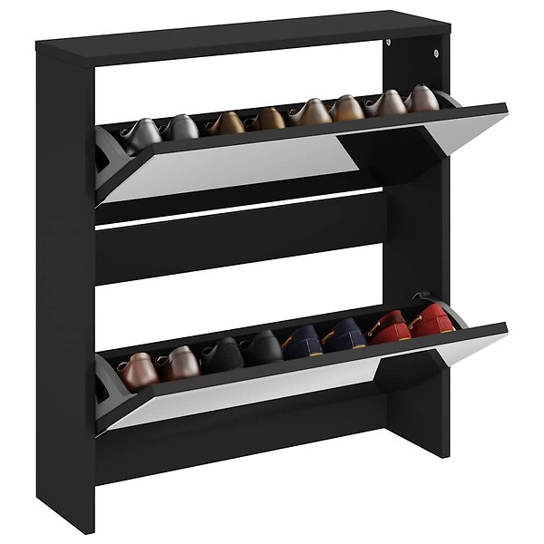 VIDAXL - vidaXL Armoire à  chaussures avec miroir à  2 niveaux Noir 63x17x67 cm - large