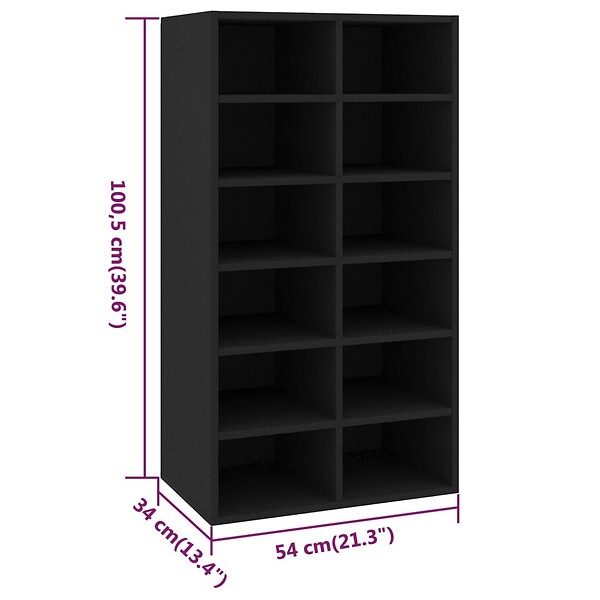 VIDAXL - vidaXL étagère à  chaussures Noir 54x34x100,5 cm Bois d'ingénierie - large