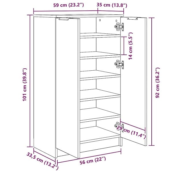 VIDAXL - vidaXL Armoire à  chaussures Gris béton 59x35x100 cm Bois d'ingénierie - large