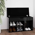 VIDAXL - vidaXL Banc à  chaussures et coussin Noir brillant Bois d'ingénierie - vignette