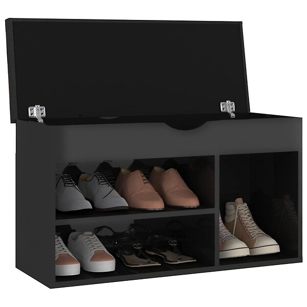 VIDAXL - vidaXL Banc à  chaussures et coussin Noir brillant Bois d'ingénierie - large