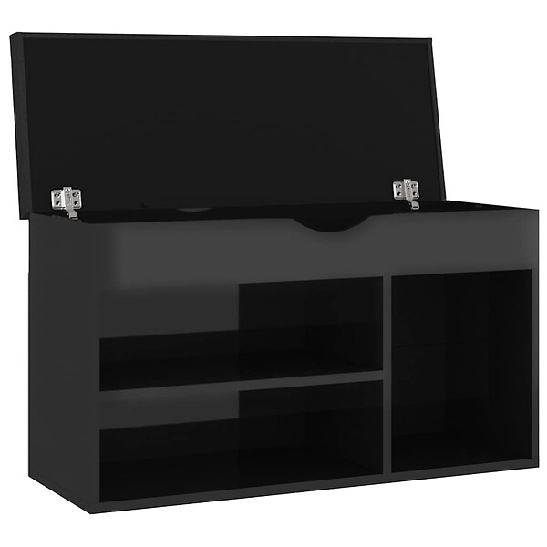 VIDAXL - vidaXL Banc à  chaussures et coussin Noir brillant Bois d'ingénierie - large