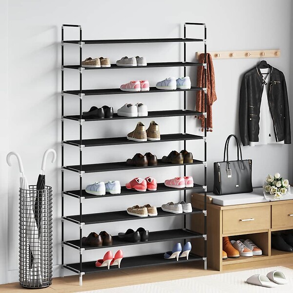 VIDAXL - vidaXL Range-chaussures avec 10 étagères Métal et Tissu non tissé Noir - large