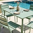 OVIALA - Ensemble table de jardin en métal et 4 chaises vert sauge - Palavas - vignette