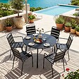 OVIALA - Ensemble table de jardin ronde et 6 fauteuils acier gris - Palavas - vignette