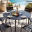 OVIALA - Ensemble table de jardin ronde et 6 fauteuils acier gris - Palavas - vignette