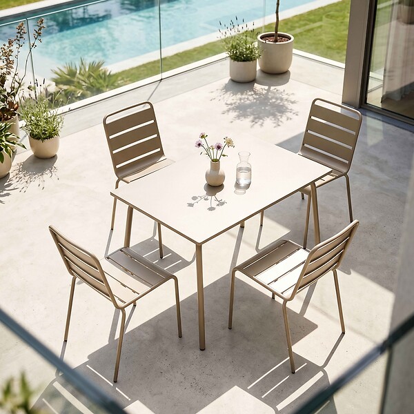 OVIALA - Ensemble table de jardin en métal et 4 chaises taupe - Palavas - large