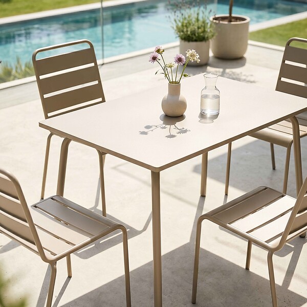 OVIALA - Ensemble table de jardin en métal et 4 chaises taupe - Palavas - large