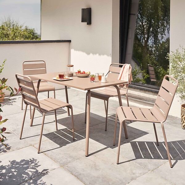 OVIALA - Ensemble table de jardin en métal et 4 chaises taupe - Palavas - large