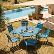 OVIALA - Ensemble table de jardin ronde et 6 fauteuils acier bleu pacific - Palavas - vignette