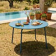 OVIALA - Ensemble table de jardin ronde et 6 fauteuils acier bleu pacific - Palavas - vignette