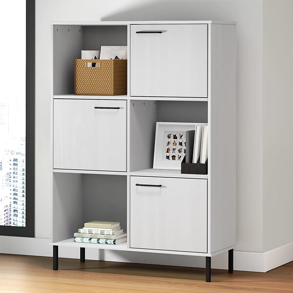 VIDAXL - vidaXL Bibliothèque avec pieds en métal Blanc 90x35x128,5 cm Bois OSLO - large