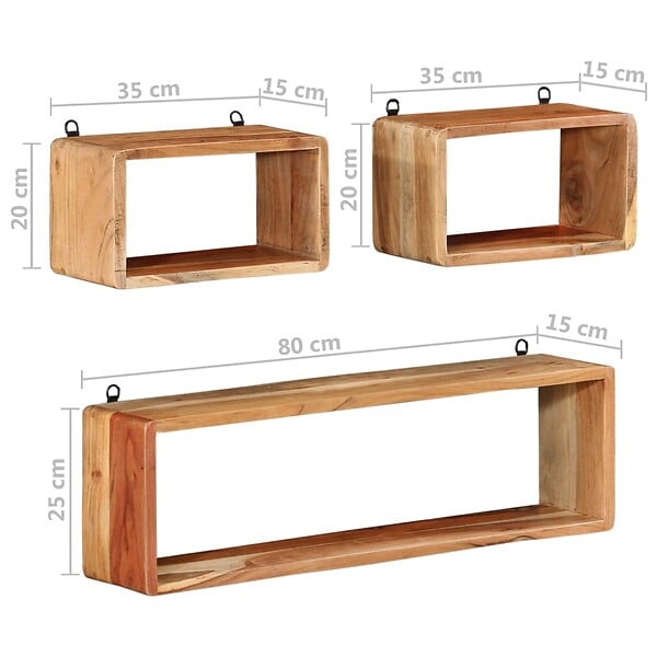 VIDAXL - vidaXL Bois d'Acacia Solide Ensemble d'Etagères Murales Cube 3 pcs Flottante Etagère Suspendue Support Mural Salon Salle de Séjour Maison Intérieur - large