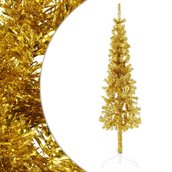 VIDAXL - vidaXL Demi sapin de Noël artificiel mince avec support Doré 120 cm - large