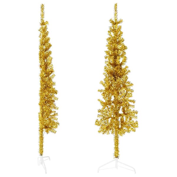 VIDAXL - vidaXL Demi sapin de Noël artificiel mince avec support Doré 120 cm - large