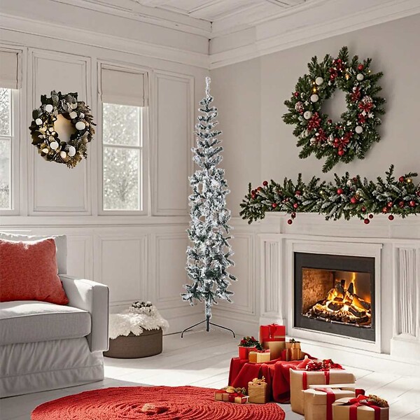VIDAXL - vidaXL Demi sapin de Noël artificiel mince avec neige floquée 180 cm - large