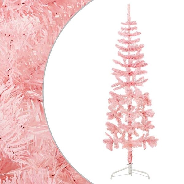 VIDAXL - vidaXL Demi sapin de Noël artificiel mince avec support Rose 120 cm - large