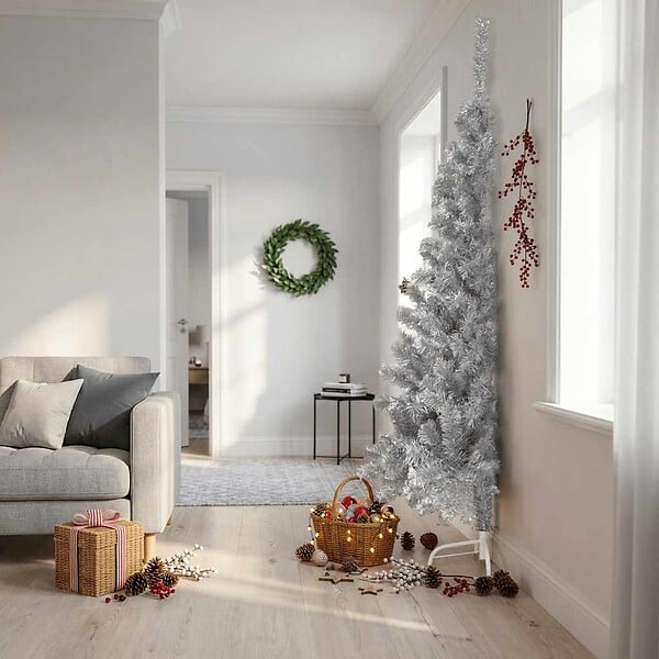 VIDAXL - vidaXL Demi sapin de Noël artificiel avec support argenté 240 cm PET - large