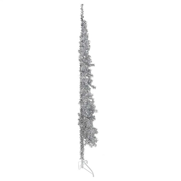 VIDAXL - vidaXL Demi sapin de Noël artificiel mince avec support Argenté 210 cm - large