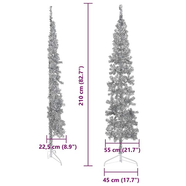VIDAXL - vidaXL Demi sapin de Noël artificiel mince avec support Argenté 210 cm - large
