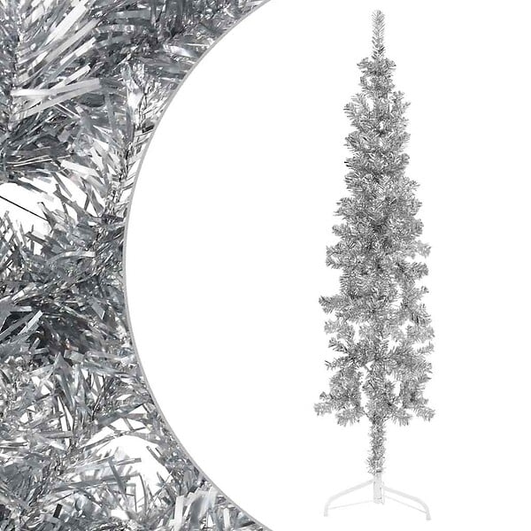 VIDAXL - vidaXL Demi sapin de Noël artificiel mince avec support Argenté 180 cm - large