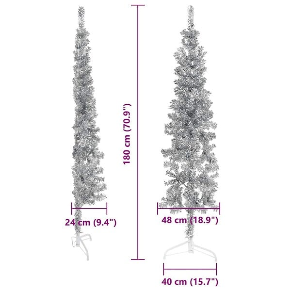 VIDAXL - vidaXL Demi sapin de Noël artificiel mince avec support Argenté 180 cm - large