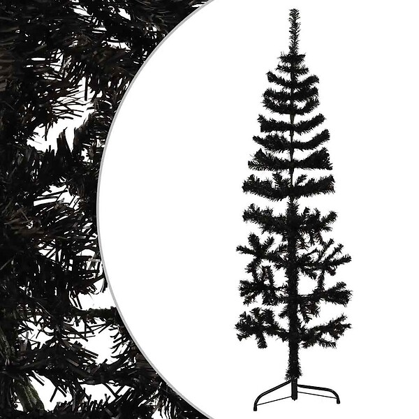 VIDAXL - vidaXL Demi sapin de Noël artificiel mince avec support Noir 120 cm - large