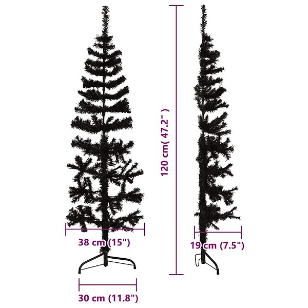 VIDAXL - vidaXL Demi sapin de Noël artificiel mince avec support Noir 120 cm - large