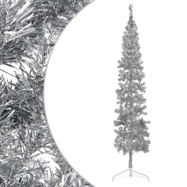 VIDAXL - vidaXL Demi sapin de Noël artificiel mince avec support Argenté 240 cm - large