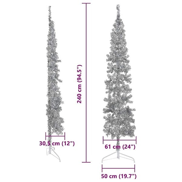 VIDAXL - vidaXL Demi sapin de Noël artificiel mince avec support Argenté 240 cm - large