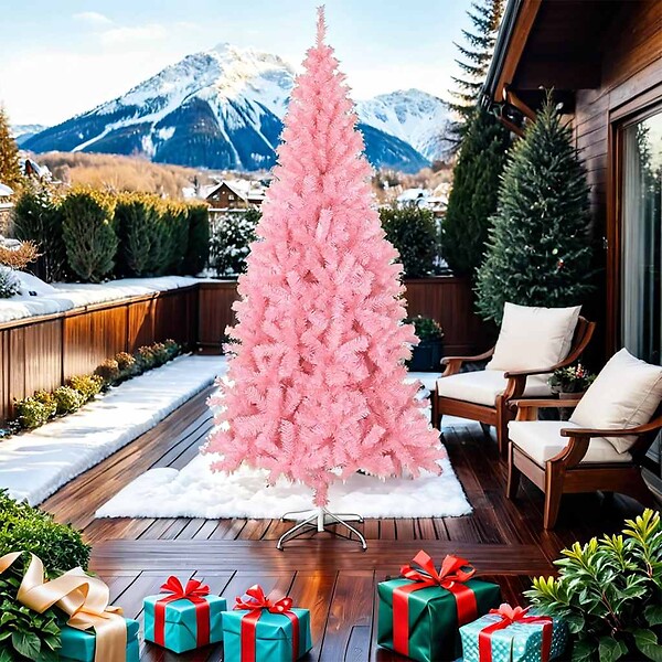 VIDAXL - vidaXL Sapin de Noël artificiel avec support rose 210 cm PVC - large