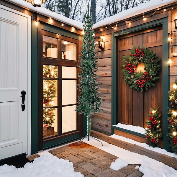 VIDAXL - vidaXL Demi sapin de Noël artificiel mince avec support Vert 240 cm - large