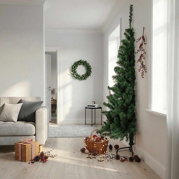 VIDAXL - vidaXL Sapin de Noël artificiel moitié avec support vert 210 cm PVC - large